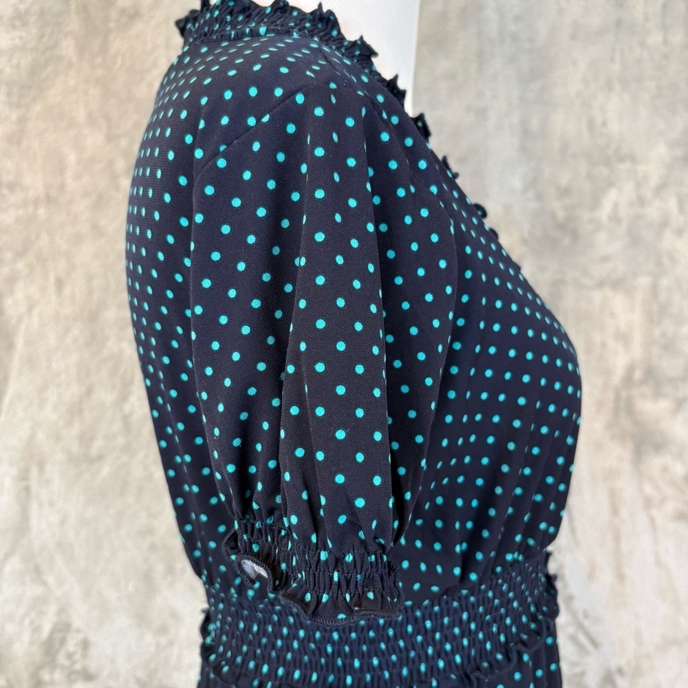 Enfocus Studio Navy Polka Dot Midi Ruffle Feminine Dress Wmn’s 8 - Picture 4 of 9